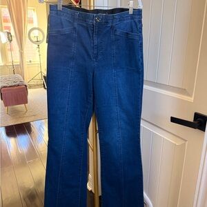 MarlaWynne Dark Blue Flare Jeans Size 10 Tall Patch Pockets